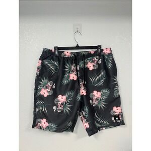Neff Disney Mickey Mouse Tropical Hibiscus Swim Trunks Mens Large Black Floral
